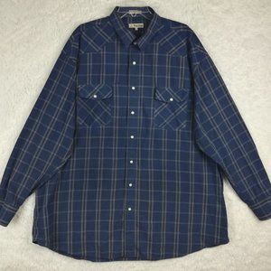FoxFire Mens Shirt Western Button Down Pearl Snaps Blue Plaid‎ Big Tall 3XT